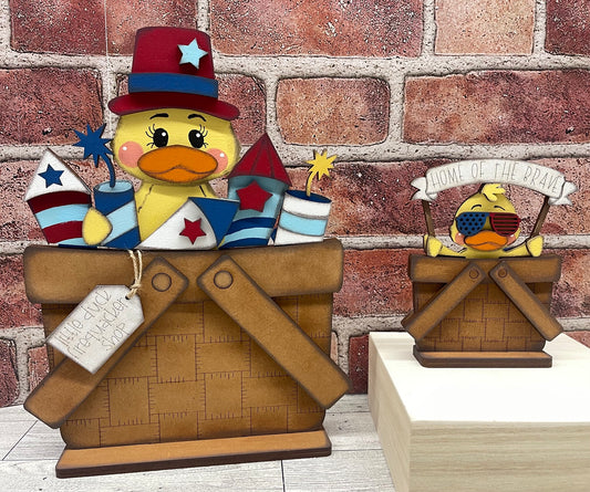 Patriotic Duck Basket Insert Add-On - unpainted wood cutouts, ready for you to paint