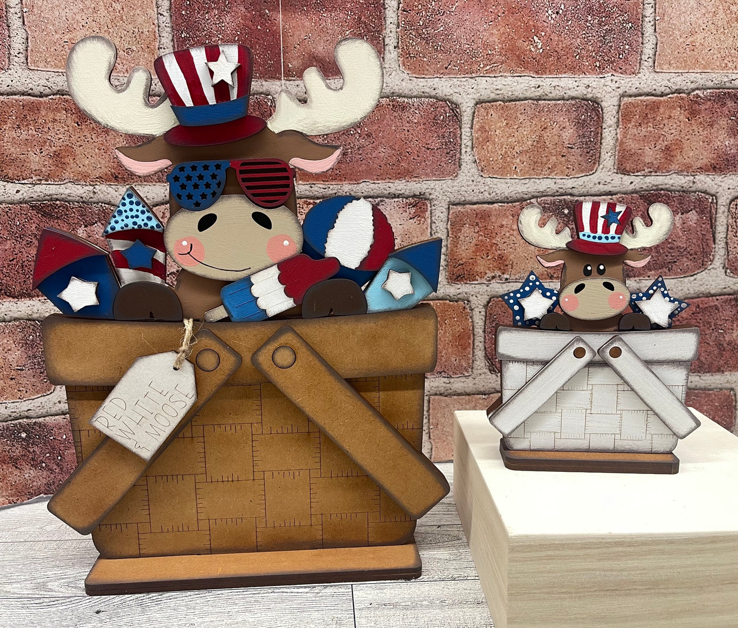 Patriotic Moose Basket Insert Add-On - unpainted wood cutouts, ready for you to paint