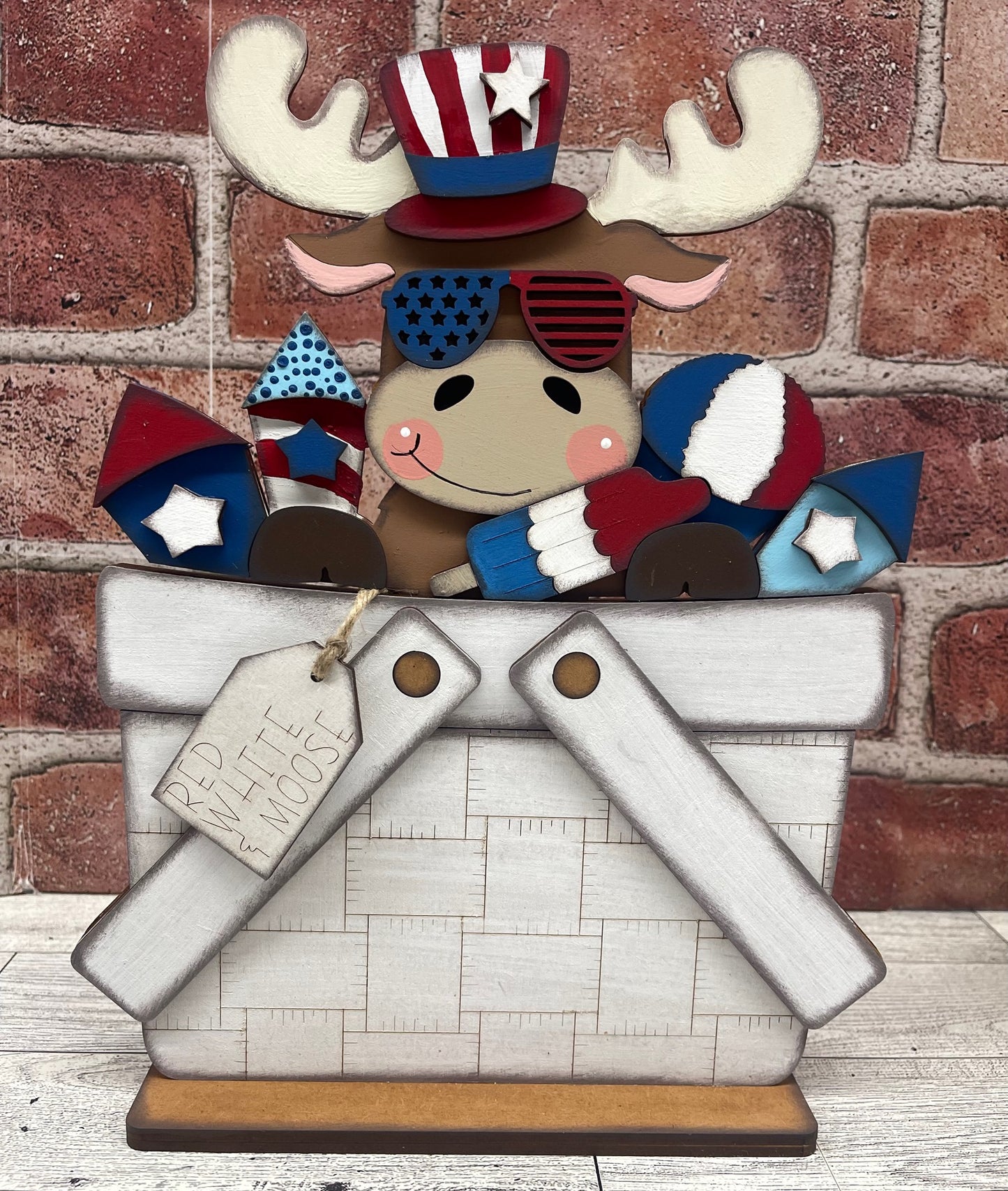 Patriotic Moose Basket Insert Add-On - unpainted wood cutouts, ready for you to paint