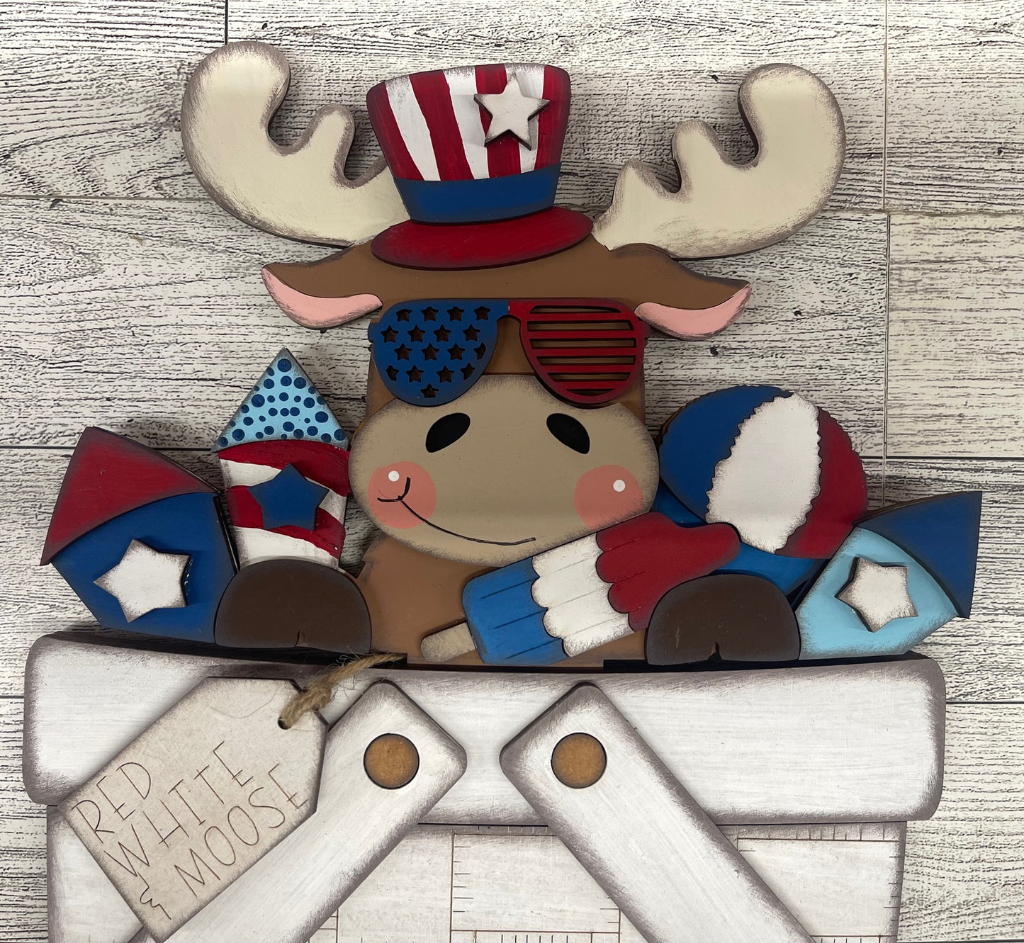 Patriotic Moose Basket Insert Add-On - unpainted wood cutouts, ready for you to paint