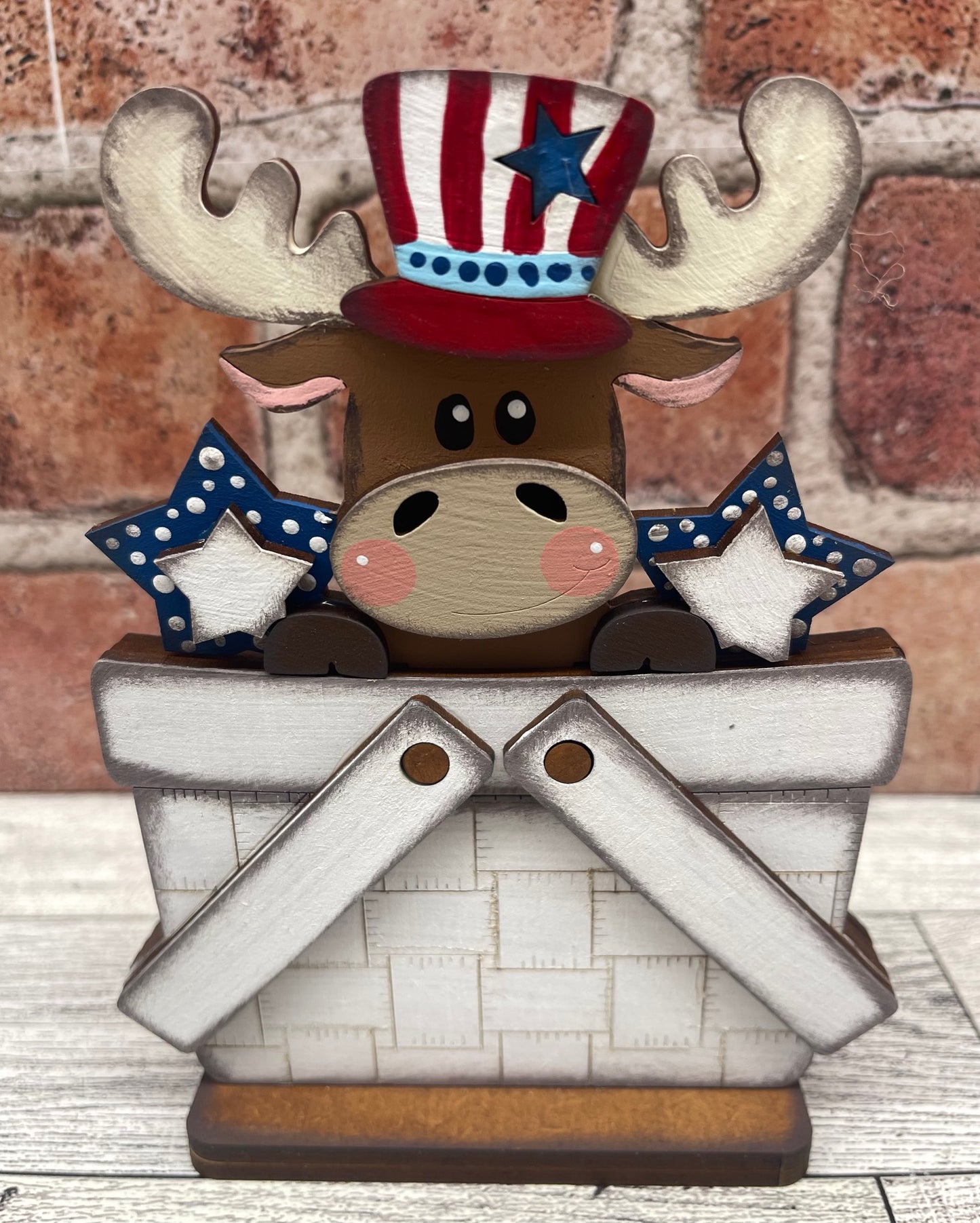 Patriotic Moose Basket Insert Add-On - unpainted wood cutouts, ready for you to paint