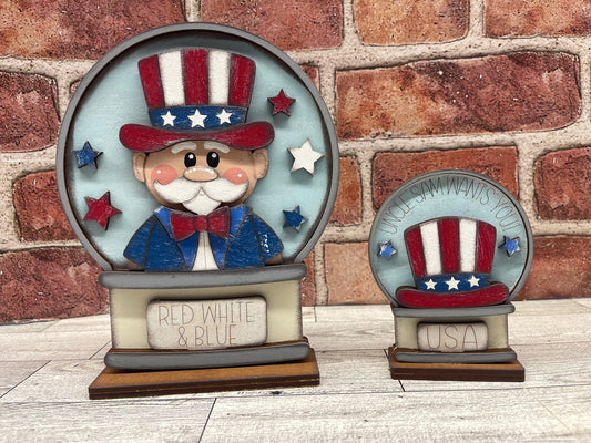 Uncle Sam Patriotic Globe Insert Add-On - unpainted wood cutouts, ready for you to paint