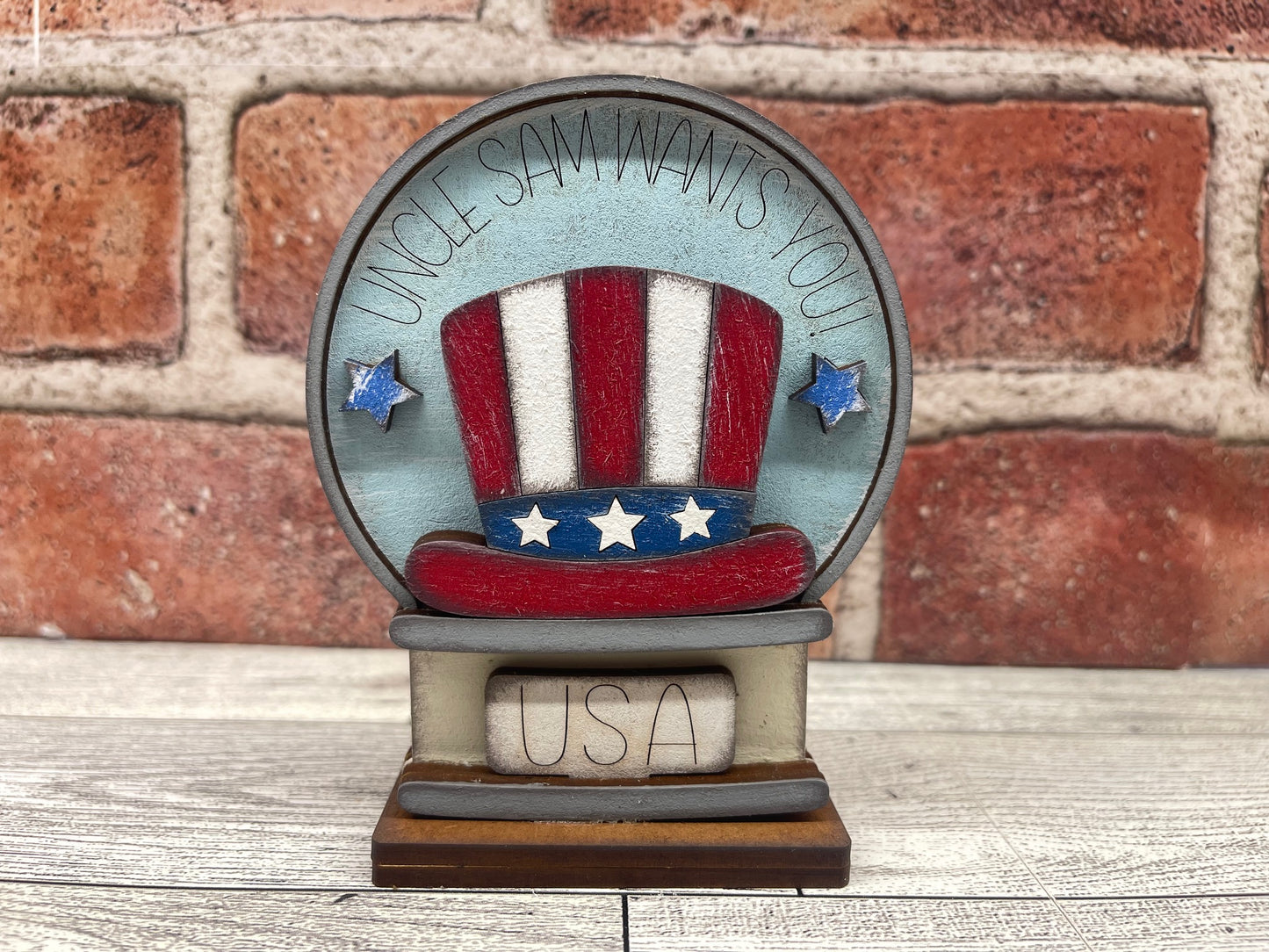 Uncle Sam Patriotic Globe Insert Add-On - unpainted wood cutouts, ready for you to paint