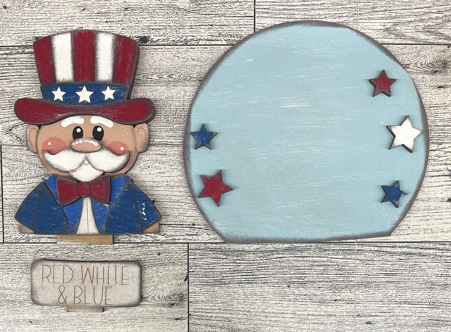 Uncle Sam Patriotic Globe Insert Add-On - unpainted wood cutouts, ready for you to paint