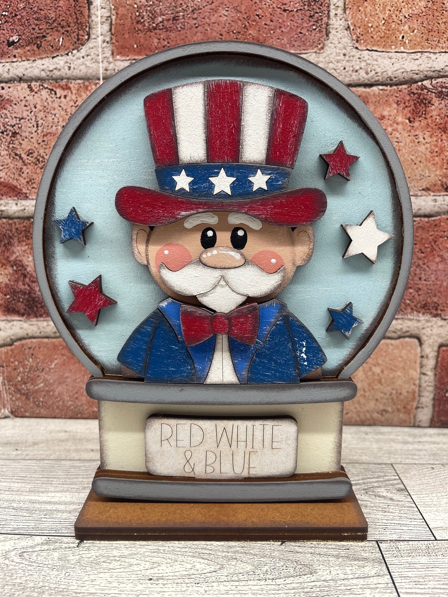 Uncle Sam Patriotic Globe Insert Add-On - unpainted wood cutouts, ready for you to paint