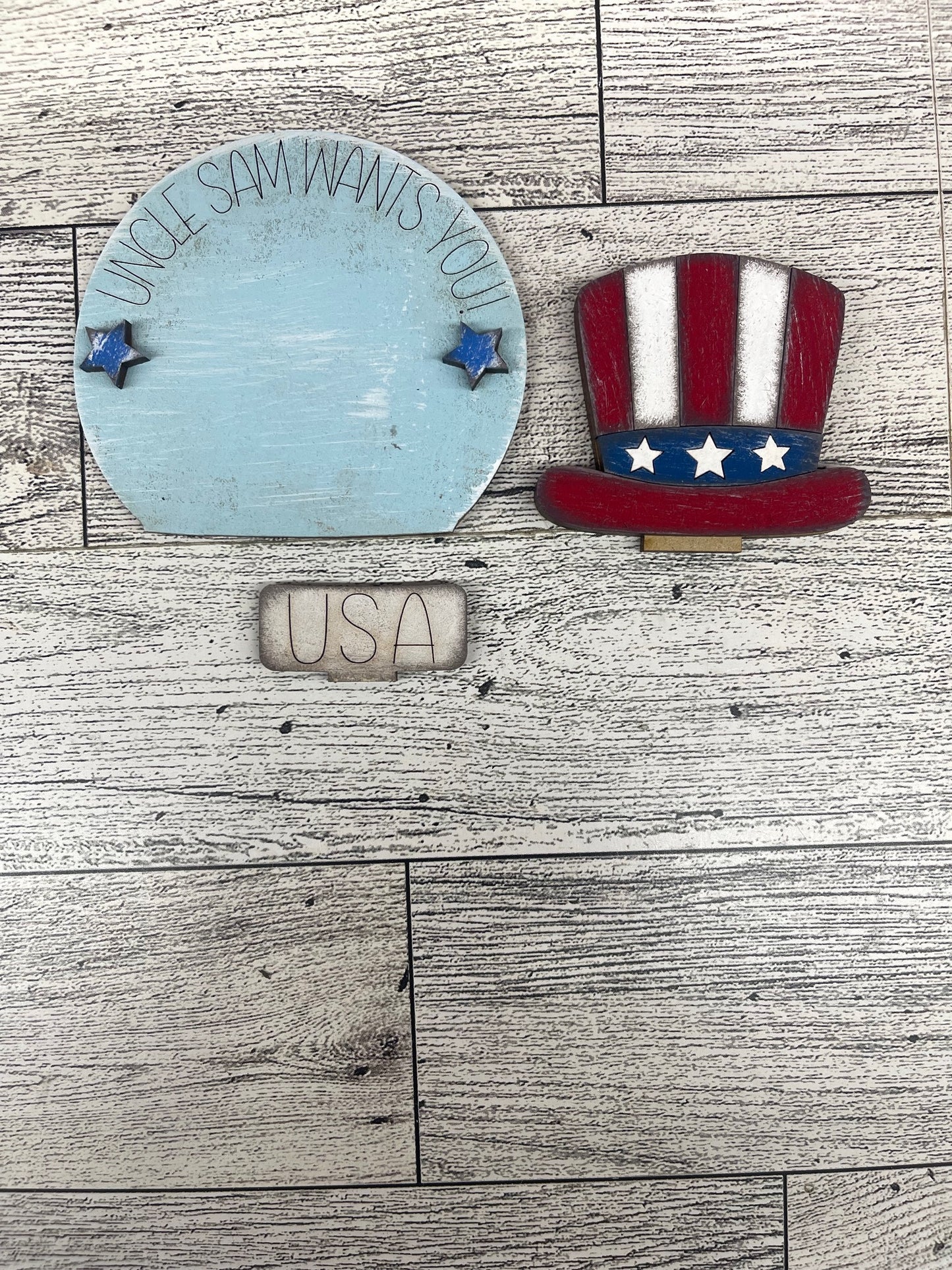 Uncle Sam Patriotic Globe Insert Add-On - unpainted wood cutouts, ready for you to paint