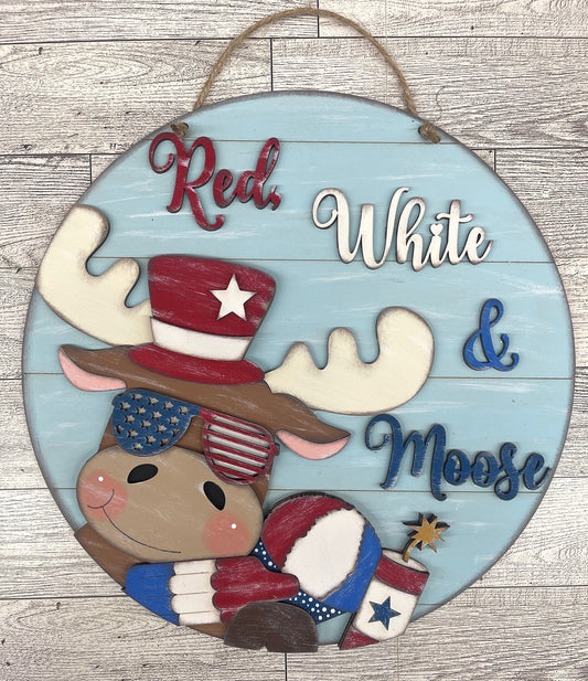Patriotic Red, White & Moose Door Sign - unpainted ready for you to finish