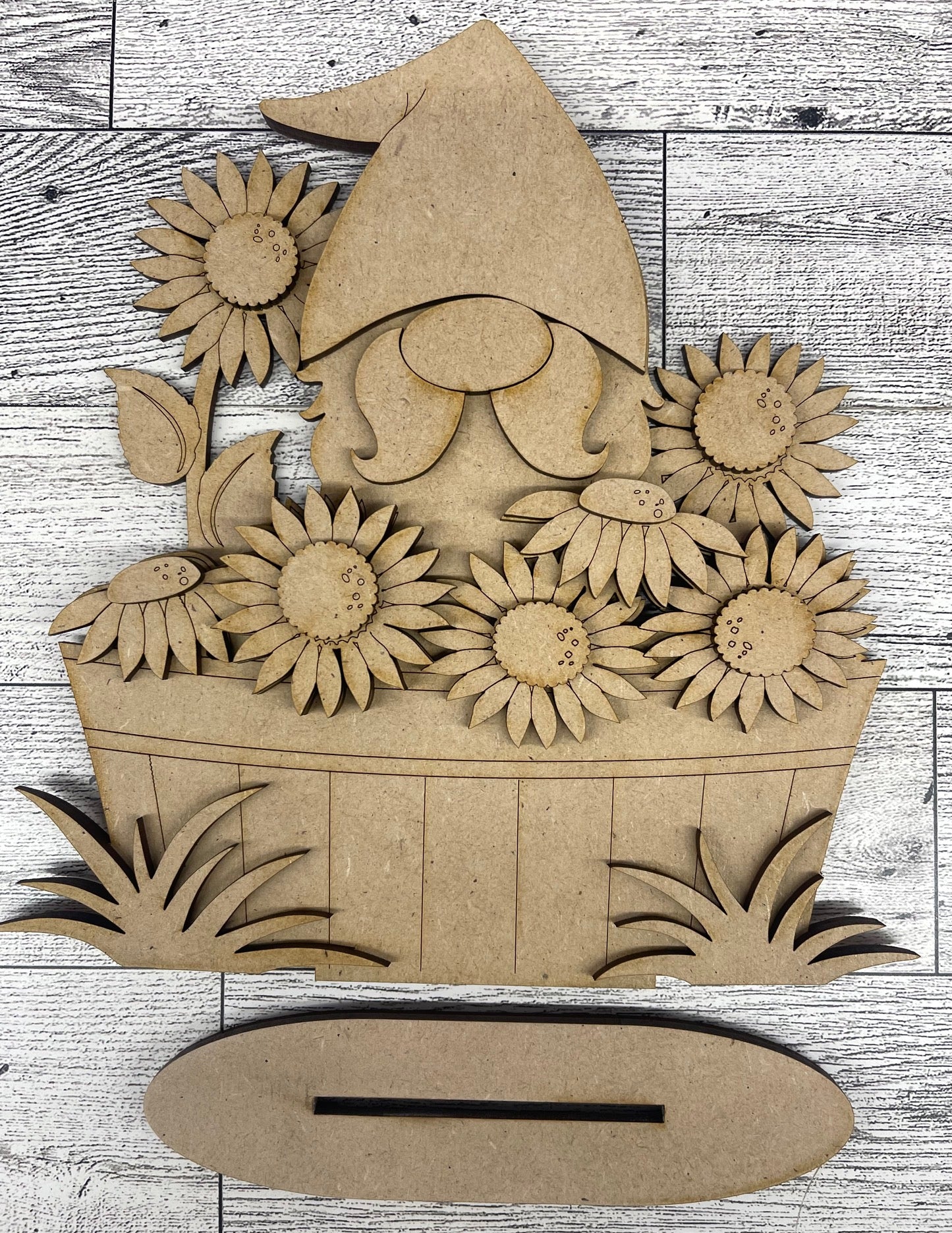 $5.00 Friday - Sunflower Gnome in Bucket - unpainted cutouts ready for you to finish