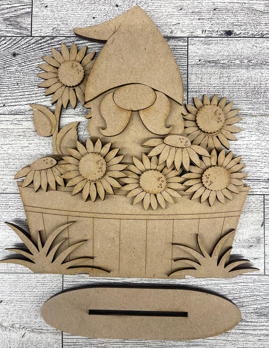 $5.00 Friday - Sunflower Gnome in Bucket - unpainted cutouts ready for you to finish