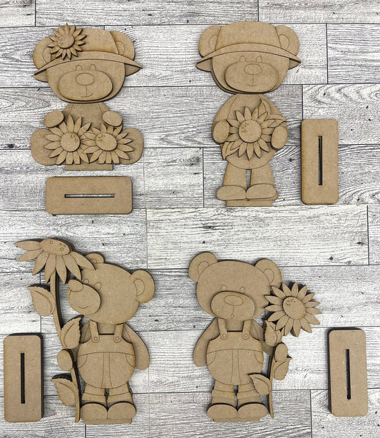 $10.00 Tuesday - Sunflower Bear Standers - unpainted cutouts ready for you to finish
