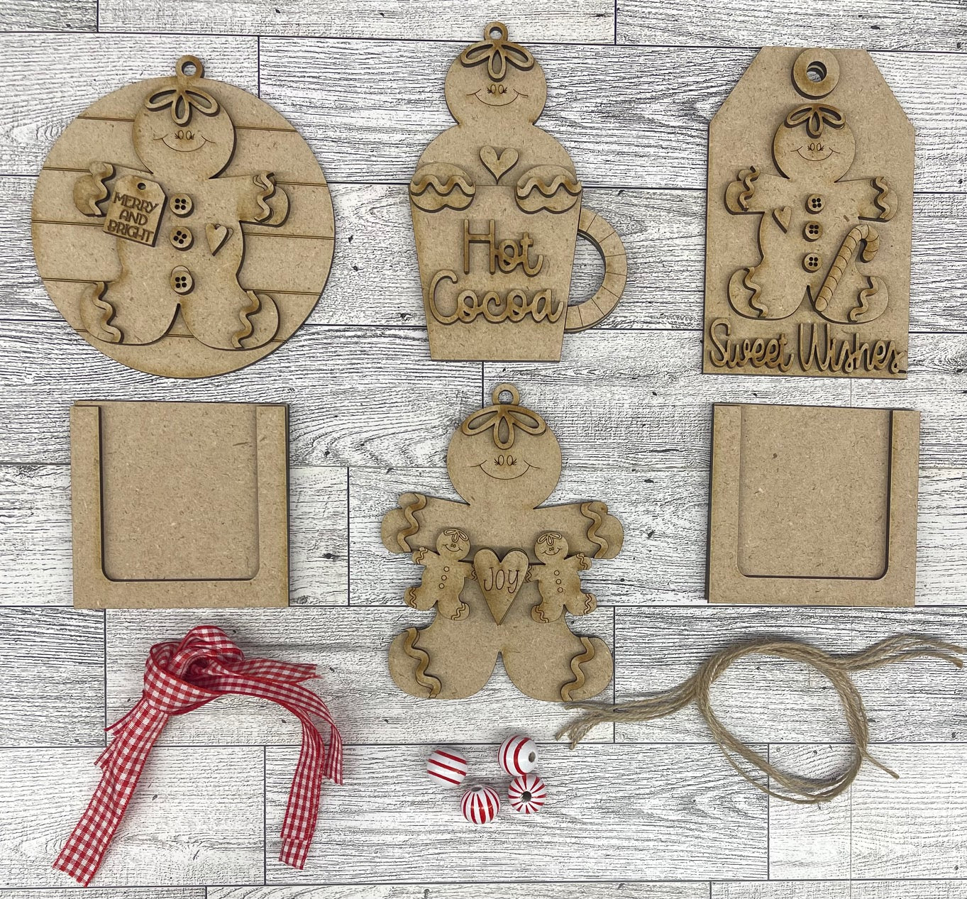 Gingerbread set of 4 Ornaments unpainted cutouts