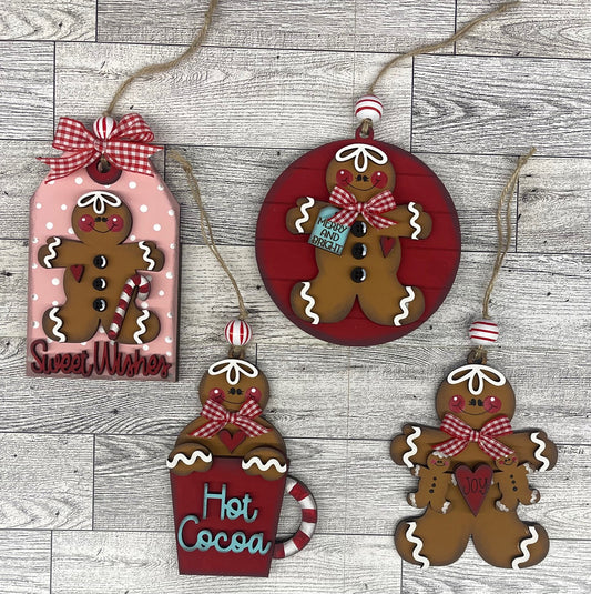 Gingerbread set of 4 Ornaments unpainted cutouts