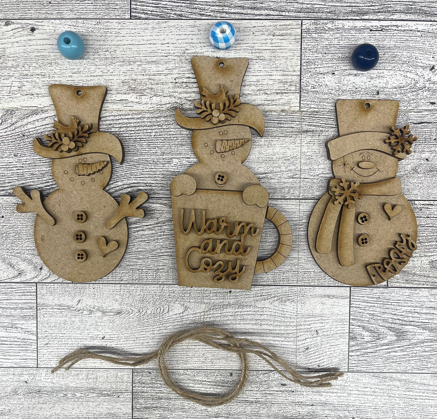 Snowman Trio Ornaments unpainted cutouts