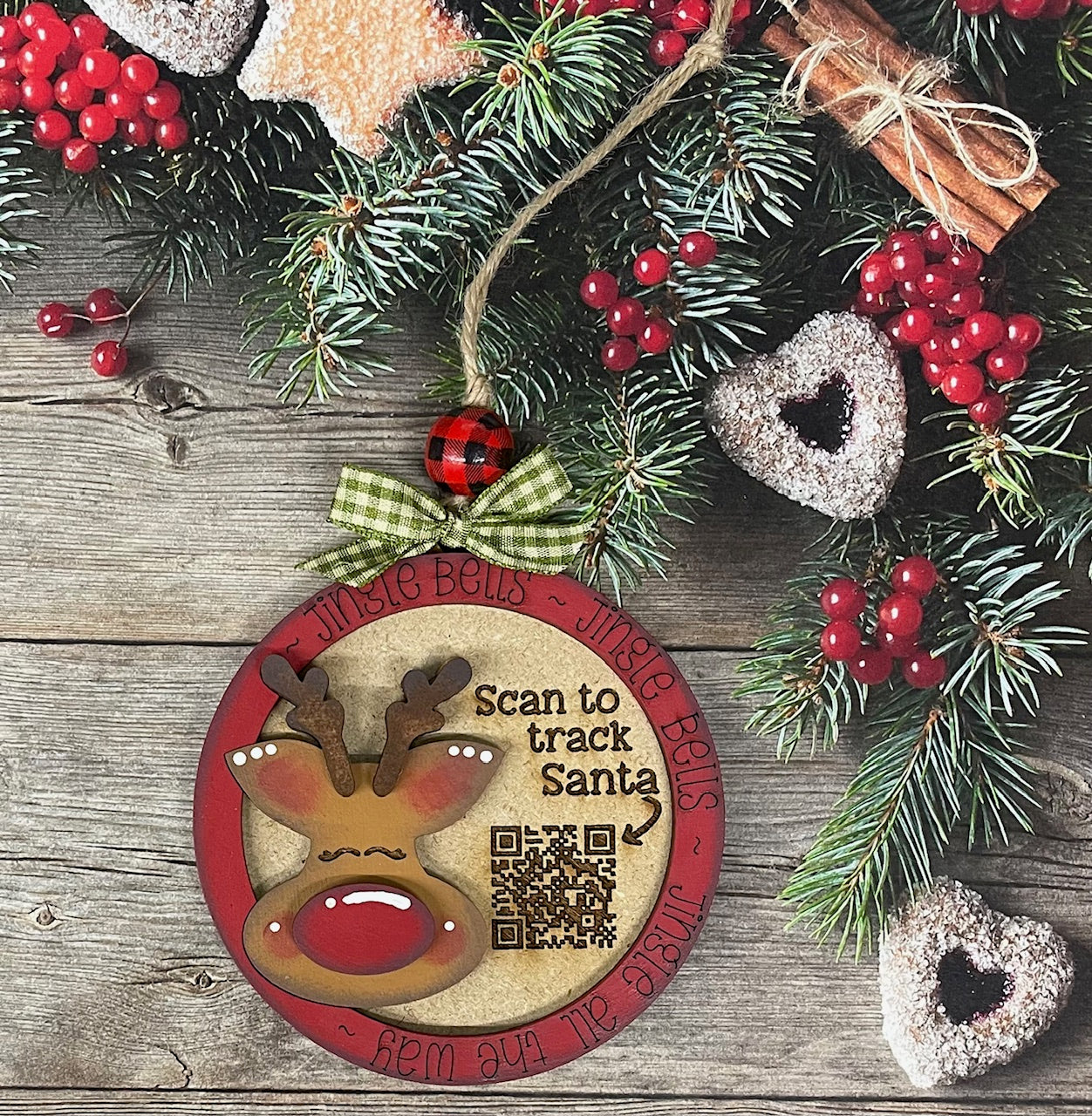 Santa or Reindeer Scan to Track Santa Ornaments partially painted cutouts