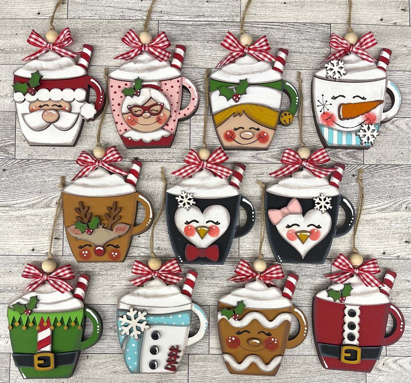 Hot Cocoa Gift Card Holder set of 11 Ornaments unpainted cutouts