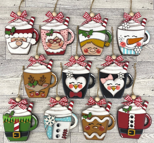 Hot Cocoa Gift Card Holder set of 11 Ornaments unpainted cutouts