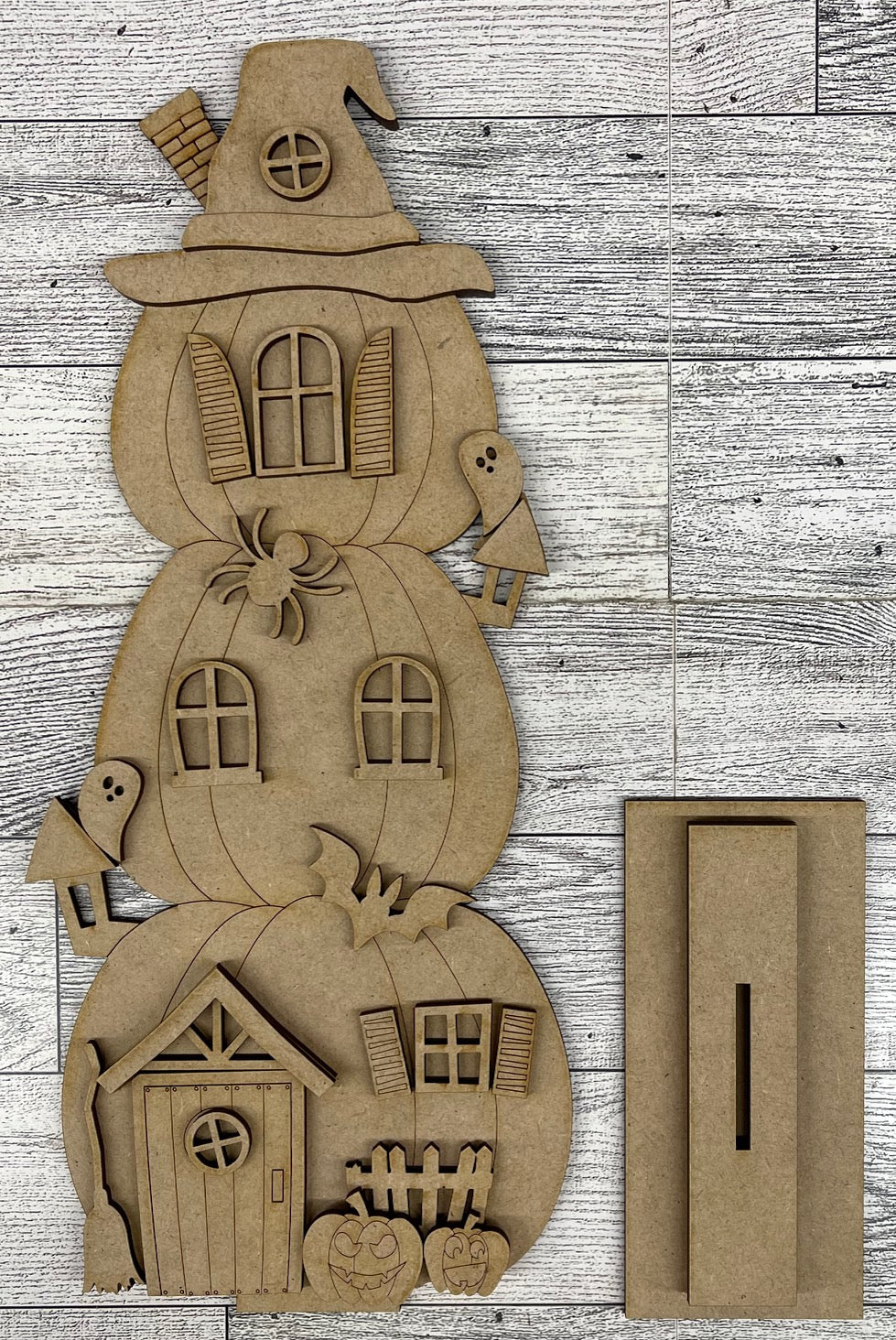 Halloween Stacked Pumpkin Spooky House Stander - unpainted cutouts