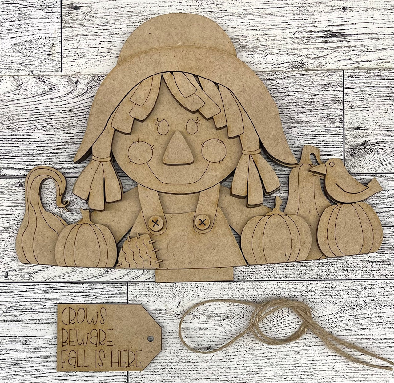 Fall Scarecrow Boy or Girl Basket Insert - unpainted wood cutouts, ready for you to paint