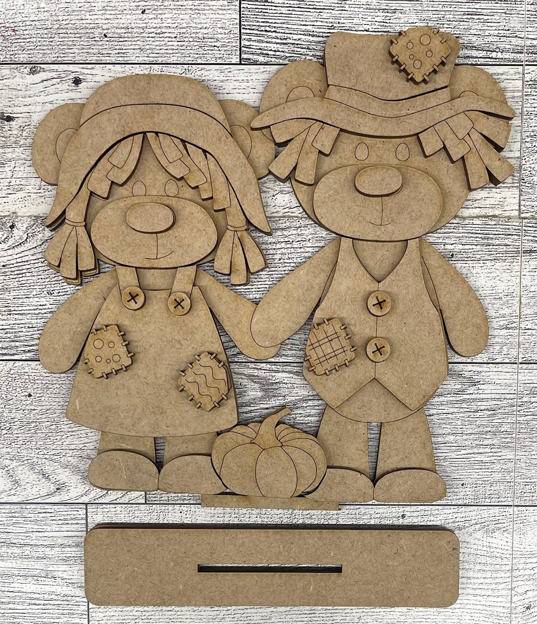 Fall Scarecrow Bear Standers - unpainted wooden cutouts, ready for you to paint