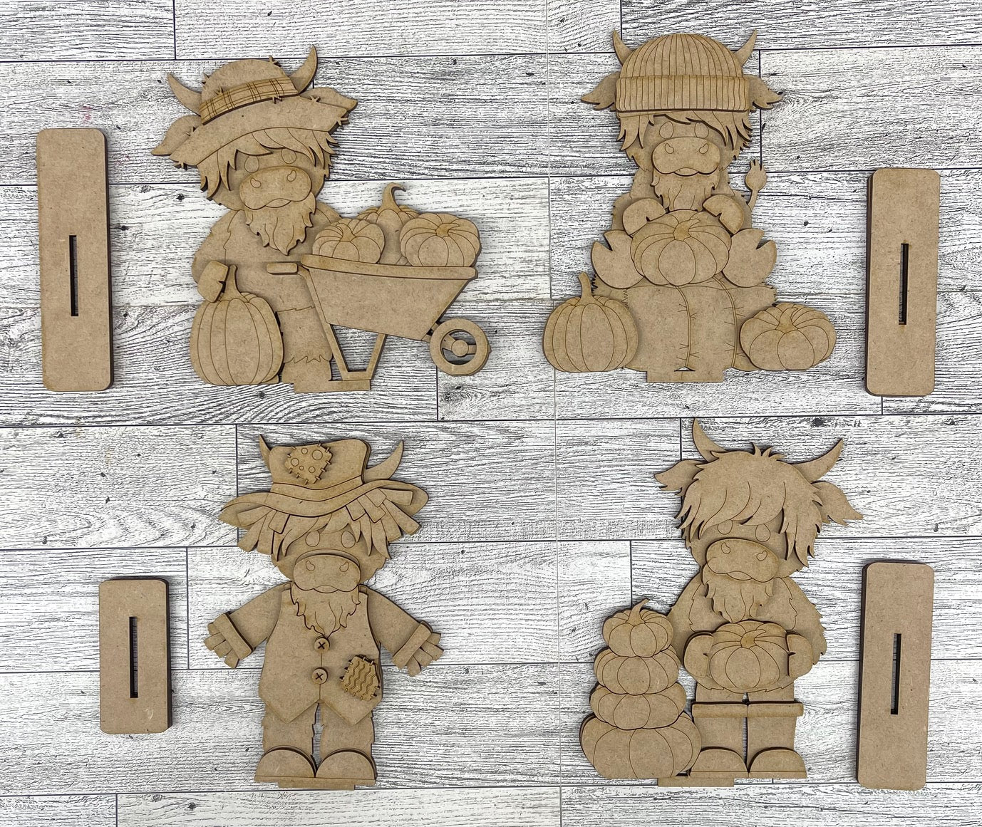 Fall Highland Cow Standers - unpainted cutouts, ready to paint