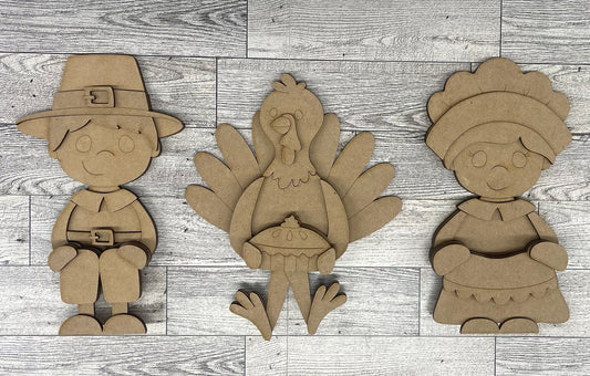 $10.00 Tuesday - Thanksgiving Pilgrims & Turkey Shelf Sitters - unpainted cutouts ready for you to finish