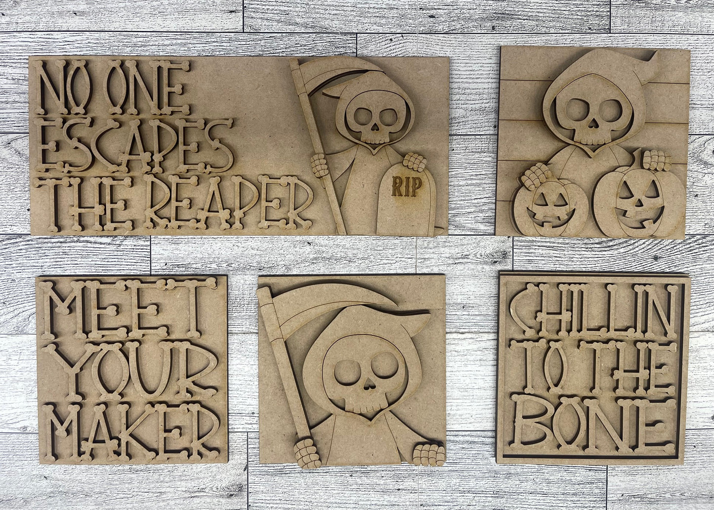 Halloween Grim Reaper Leaning Ladder Blocks - unpainted cutouts, ready to paint