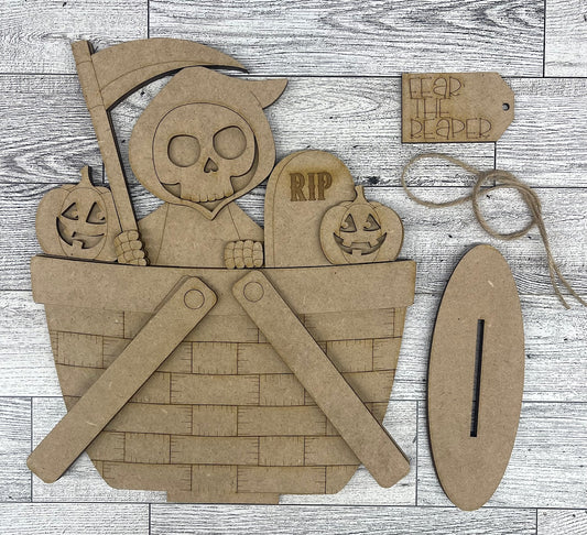 Halloween Grim Reaper Basket Inserts - unpainted wood cutouts, ready for you to paint