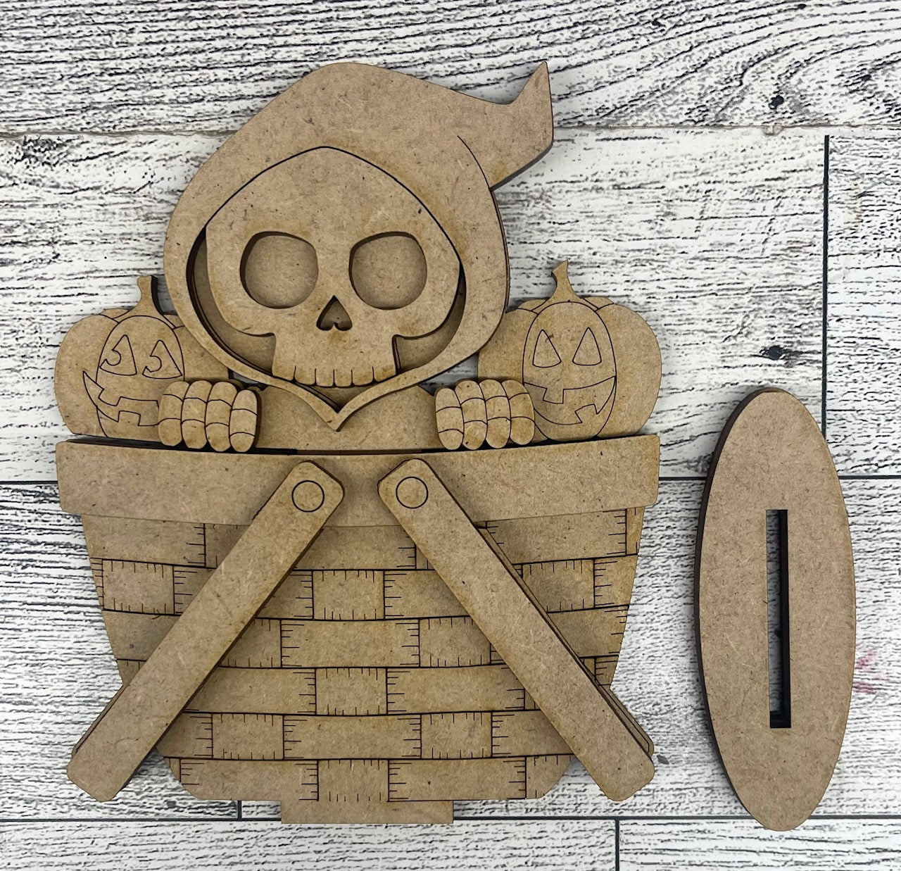 Halloween Grim Reaper Basket Inserts - unpainted wood cutouts, ready for you to paint