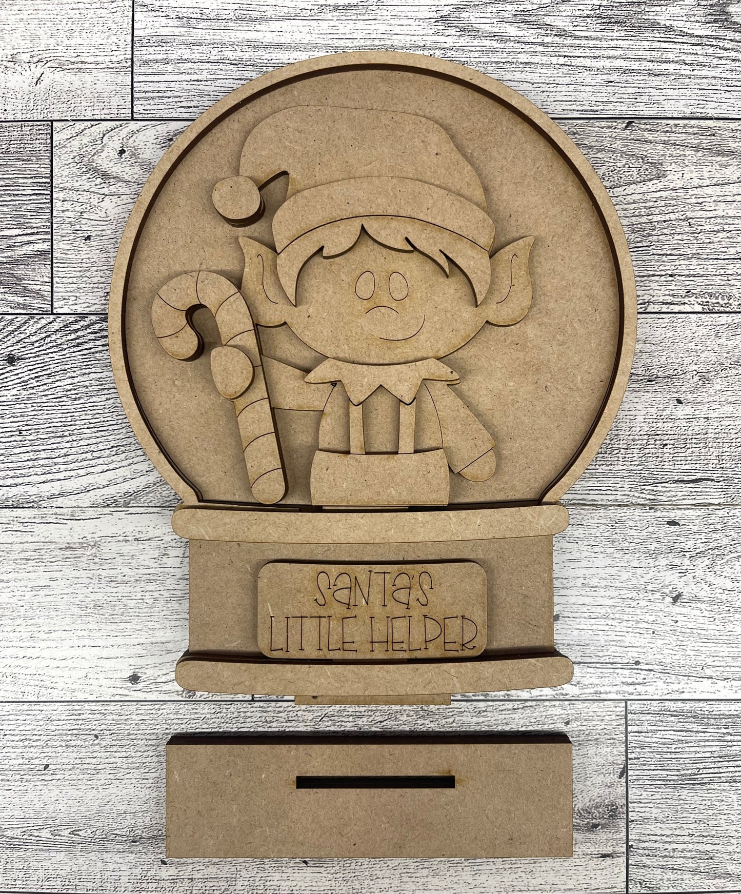 2026 9th Day of Christmas in July - Christmas Elf Globe Insert - unpainted wood cutouts, ready for you to paint