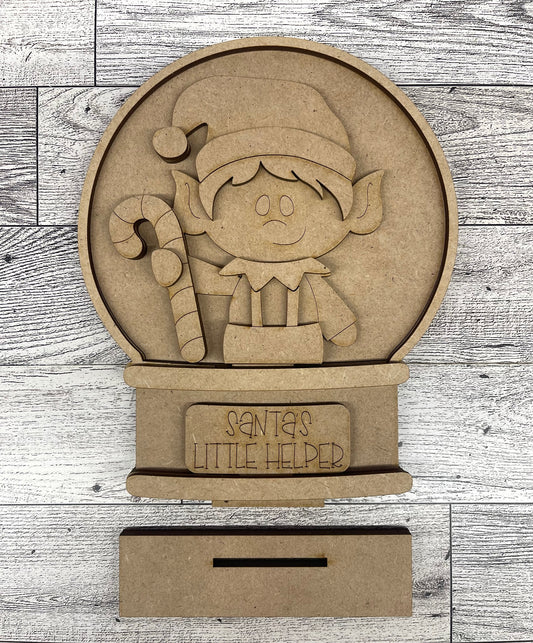 2026 9th Day of Christmas in July - Christmas Elf Globe Insert - unpainted wood cutouts, ready for you to paint