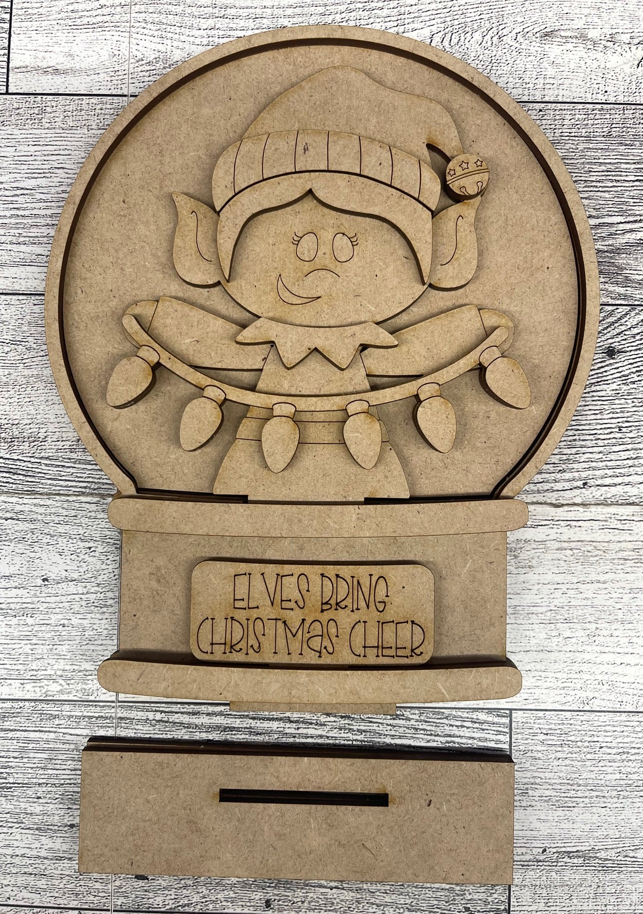 2026 9th Day of Christmas in July - Christmas Elf Globe Insert - unpainted wood cutouts, ready for you to paint
