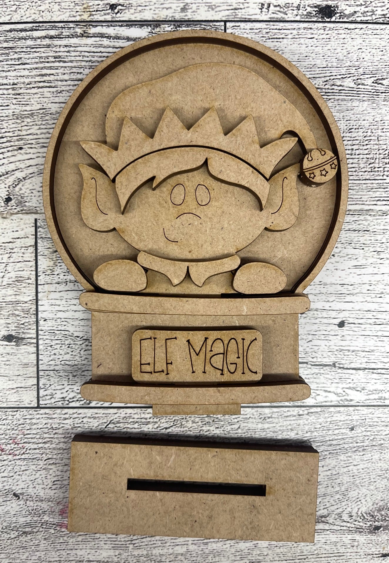 2026 9th Day of Christmas in July - Christmas Elf Globe Insert - unpainted wood cutouts, ready for you to paint