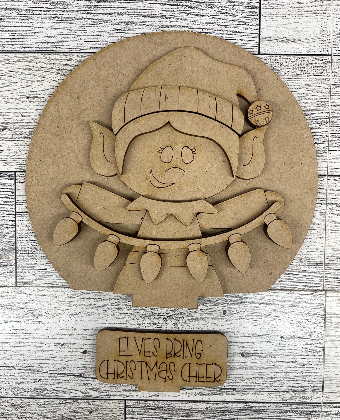 2026 9th Day of Christmas in July - Christmas Elf Globe Insert - unpainted wood cutouts, ready for you to paint