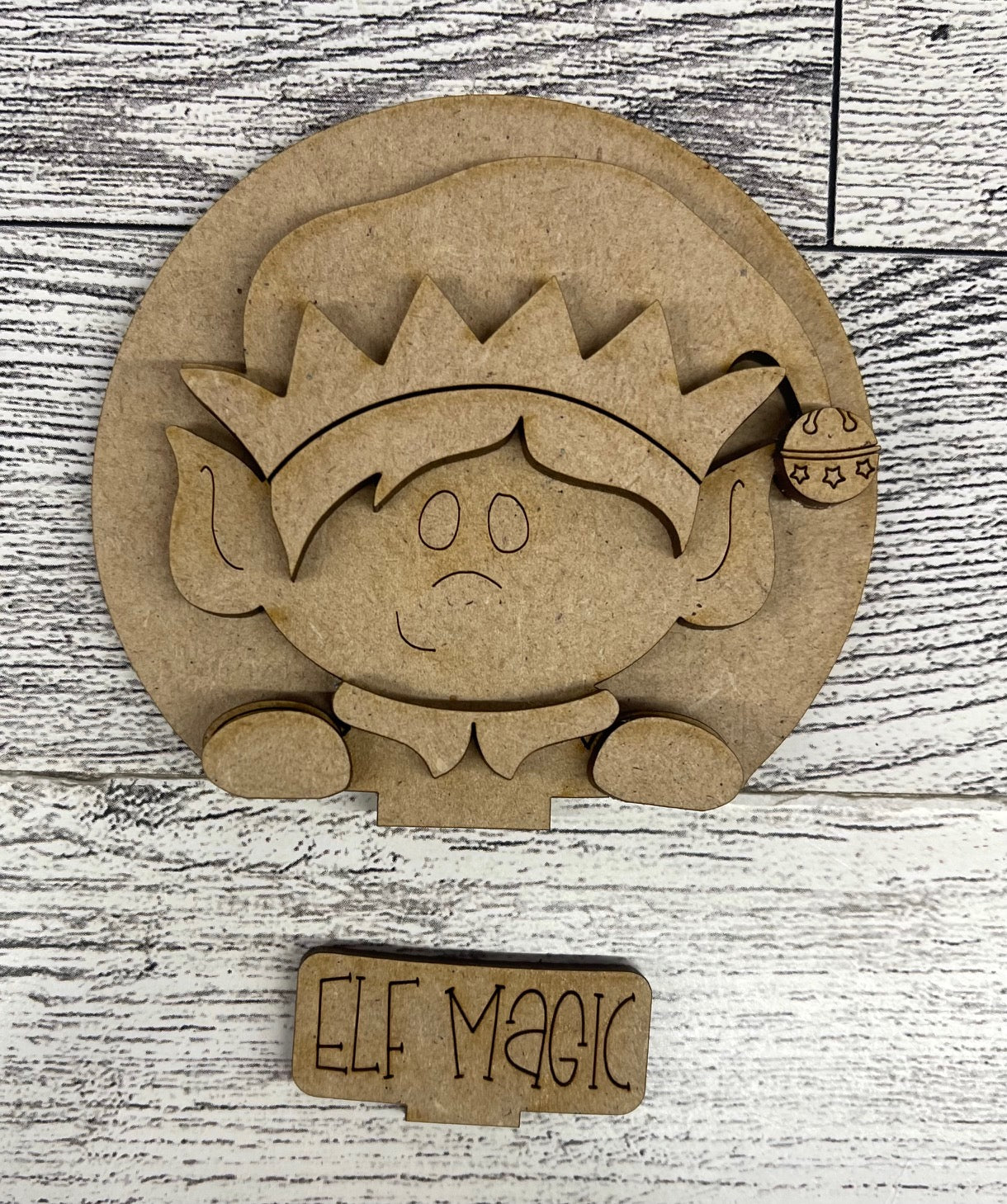 2026 9th Day of Christmas in July - Christmas Elf Globe Insert - unpainted wood cutouts, ready for you to paint