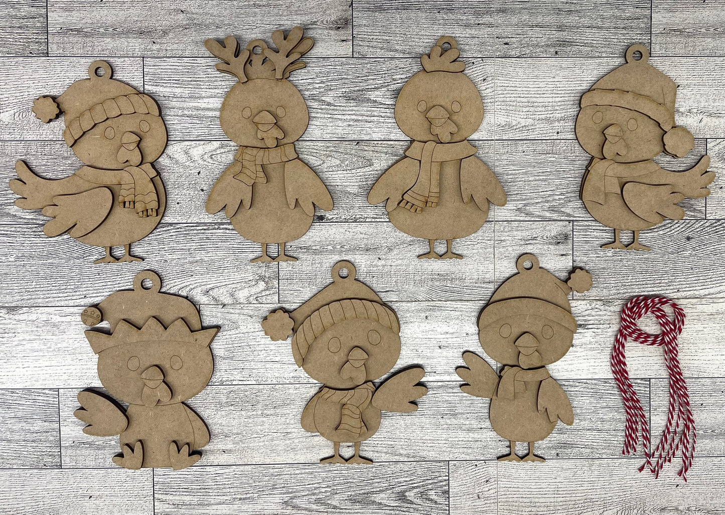 2026 8th Day of Christmas in July - Christmas Chicken  Ornaments - unpainted cutouts, ready to paint