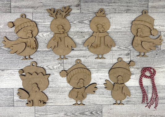 2026 8th Day of Christmas in July - Christmas Chicken  Ornaments - unpainted cutouts, ready to paint
