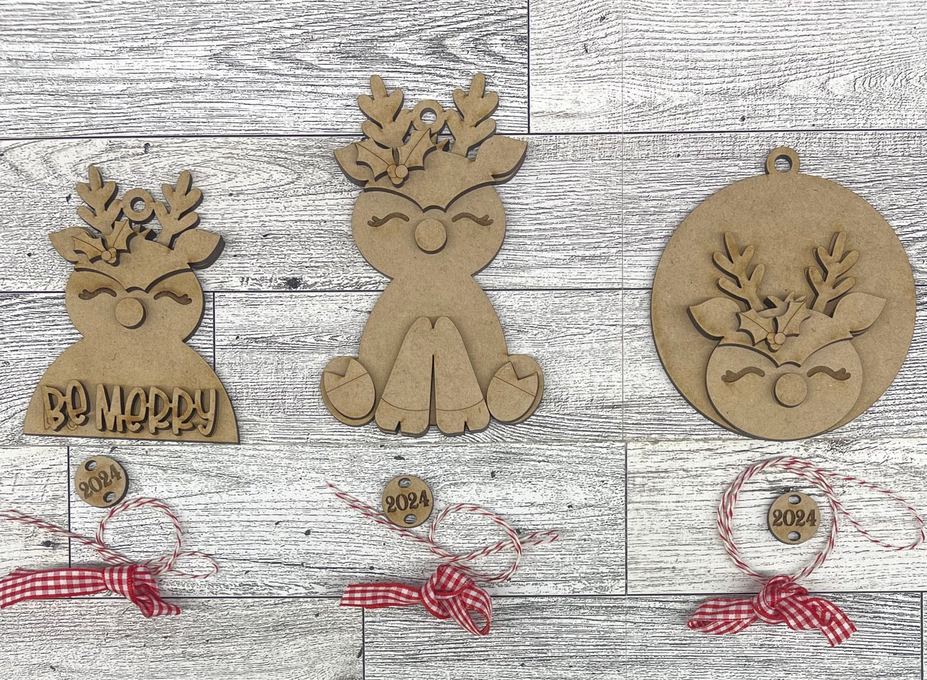 Reindeer Trio of Ornaments unpainted cutouts