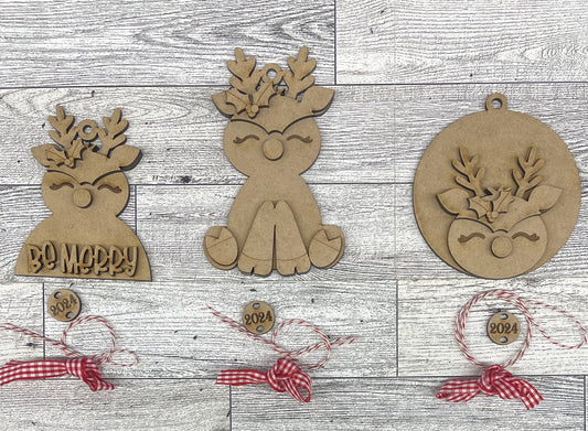 Reindeer Trio of Ornaments unpainted cutouts