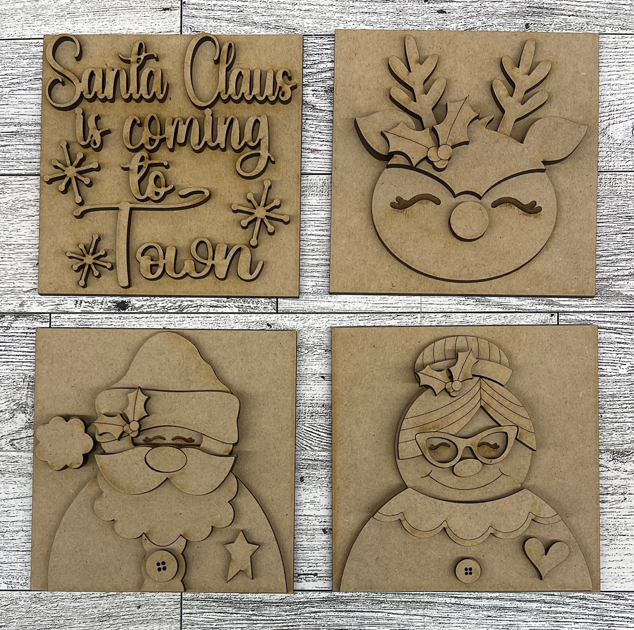 Santa Claus is Coming to Town Leaning ladder inserts and sign cutouts - unpainted wooden cutouts, ready for you to paint