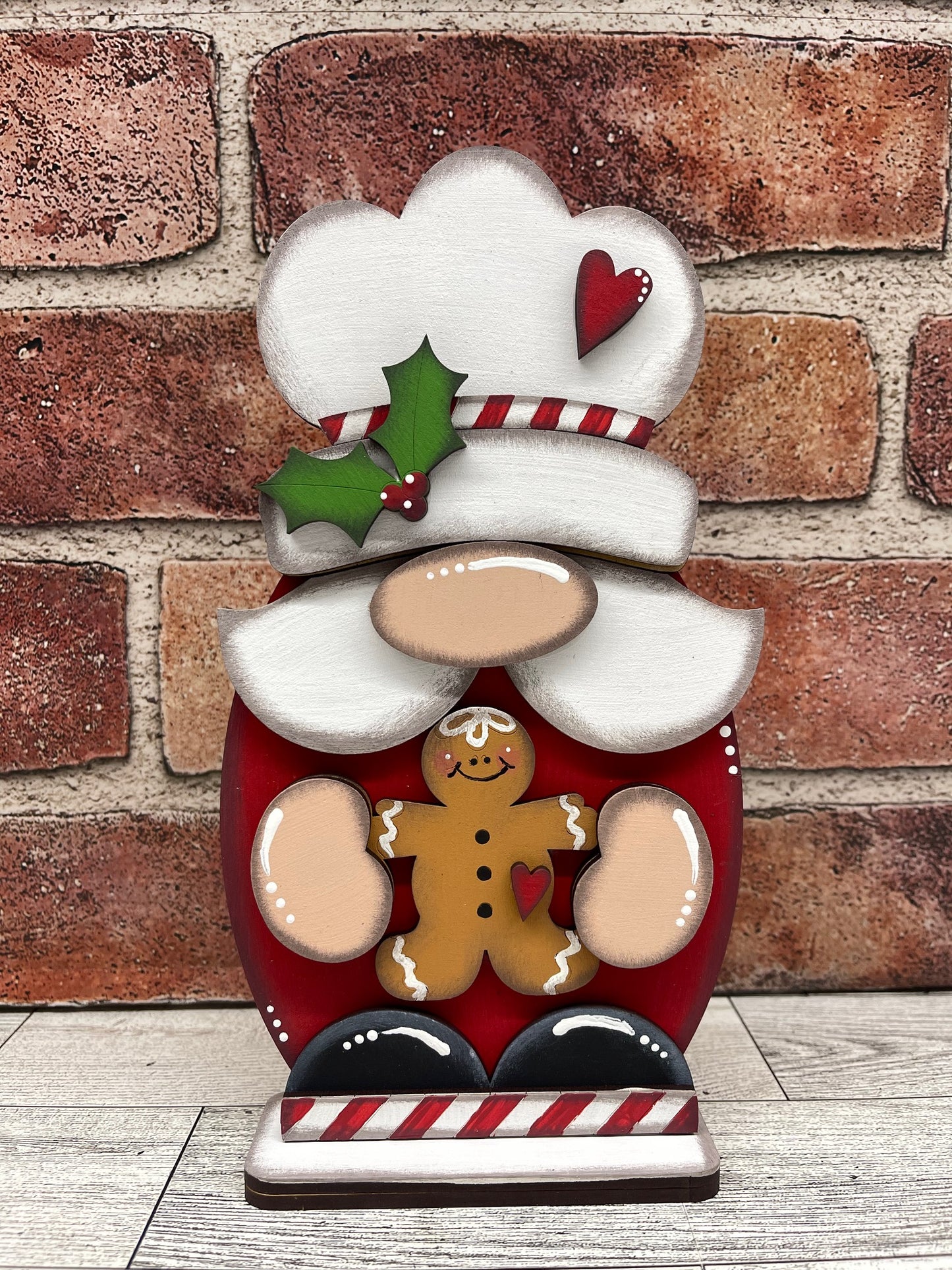 Christmas Baker Gnome holding Gingerbread man unpainted cutouts