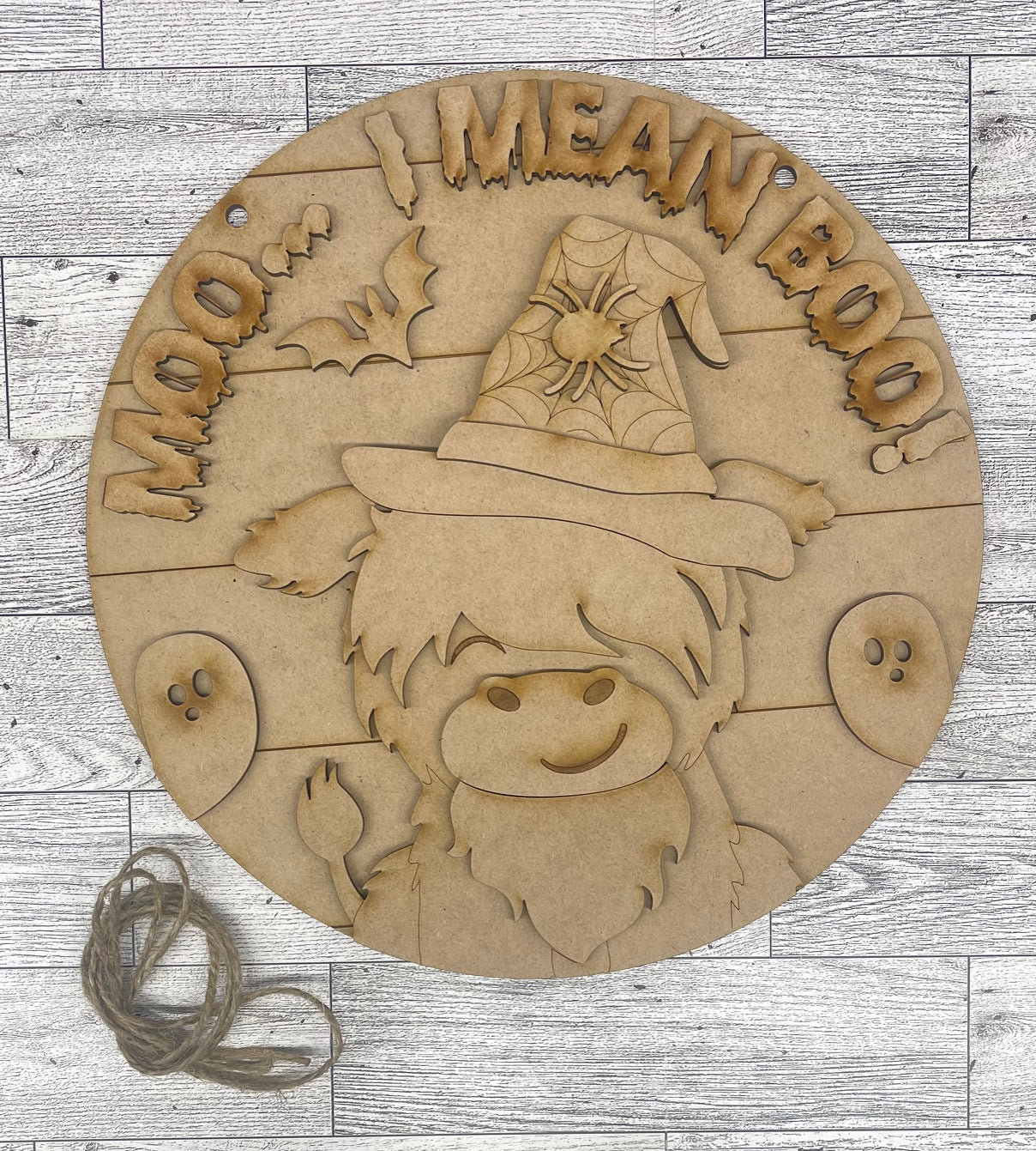 Boo... I mean Moo Halloween Highland Cow Door Sign - unpainted cutouts