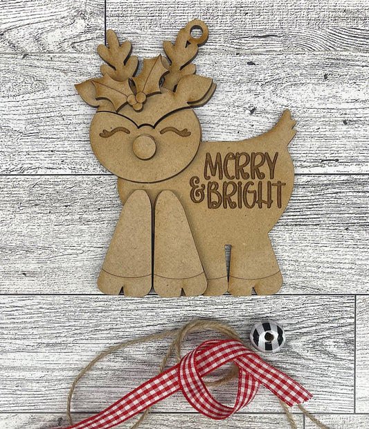 Reindeer Merry & Bright Ornament unpainted cutouts