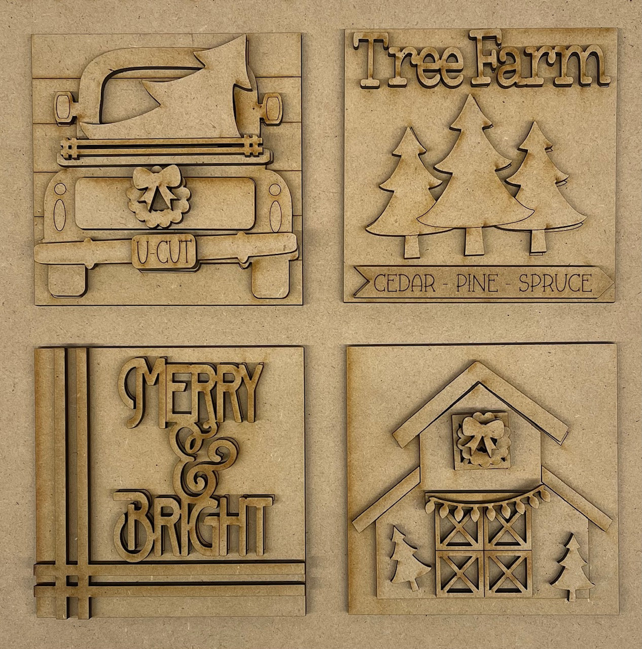 Merry & Bright Tree Farm Leaning ladder inserts and sign cutouts - unpainted wooden cutouts, ready for you to paint