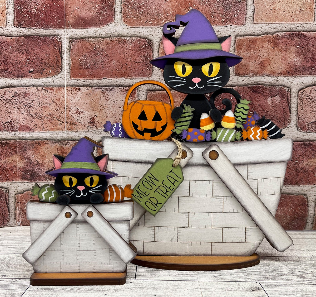 Halloween Cat Basket Insert - unpainted wood cutouts, ready for you to paint