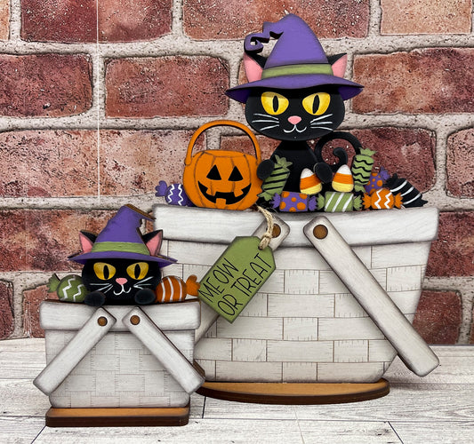 Halloween Cat Basket Insert - unpainted wood cutouts, ready for you to paint