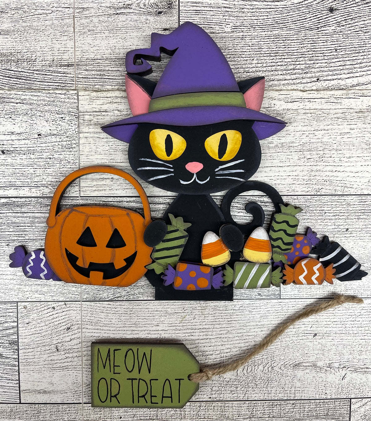 Halloween Cat Basket Insert - unpainted wood cutouts, ready for you to paint