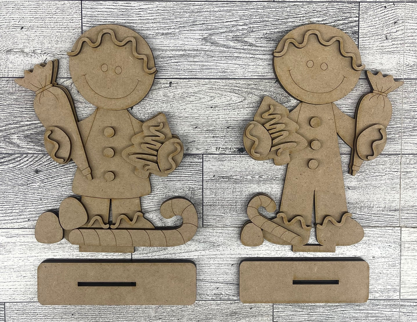 Gingerbread Couple Large Standers 2026 Set of 2 - unpainted wooden cutouts, ready for you to paint