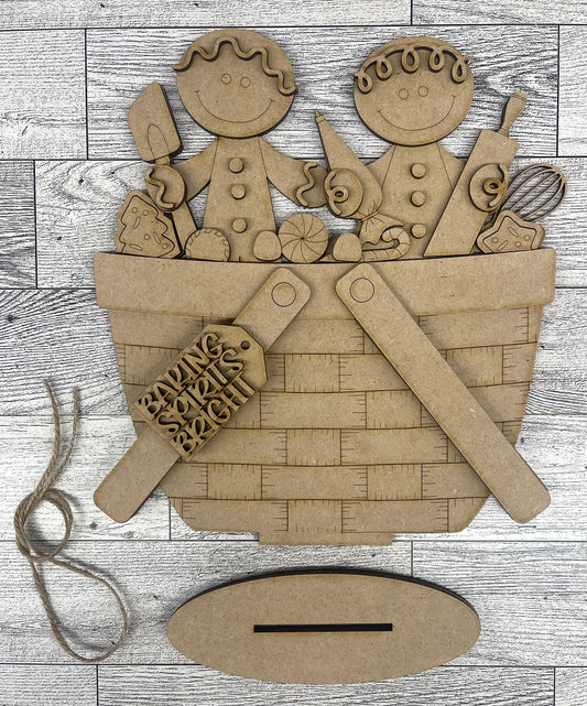Gingerbread Couple Basket & Cup Inserts 2026 - unpainted wood cutouts, ready for you to paint