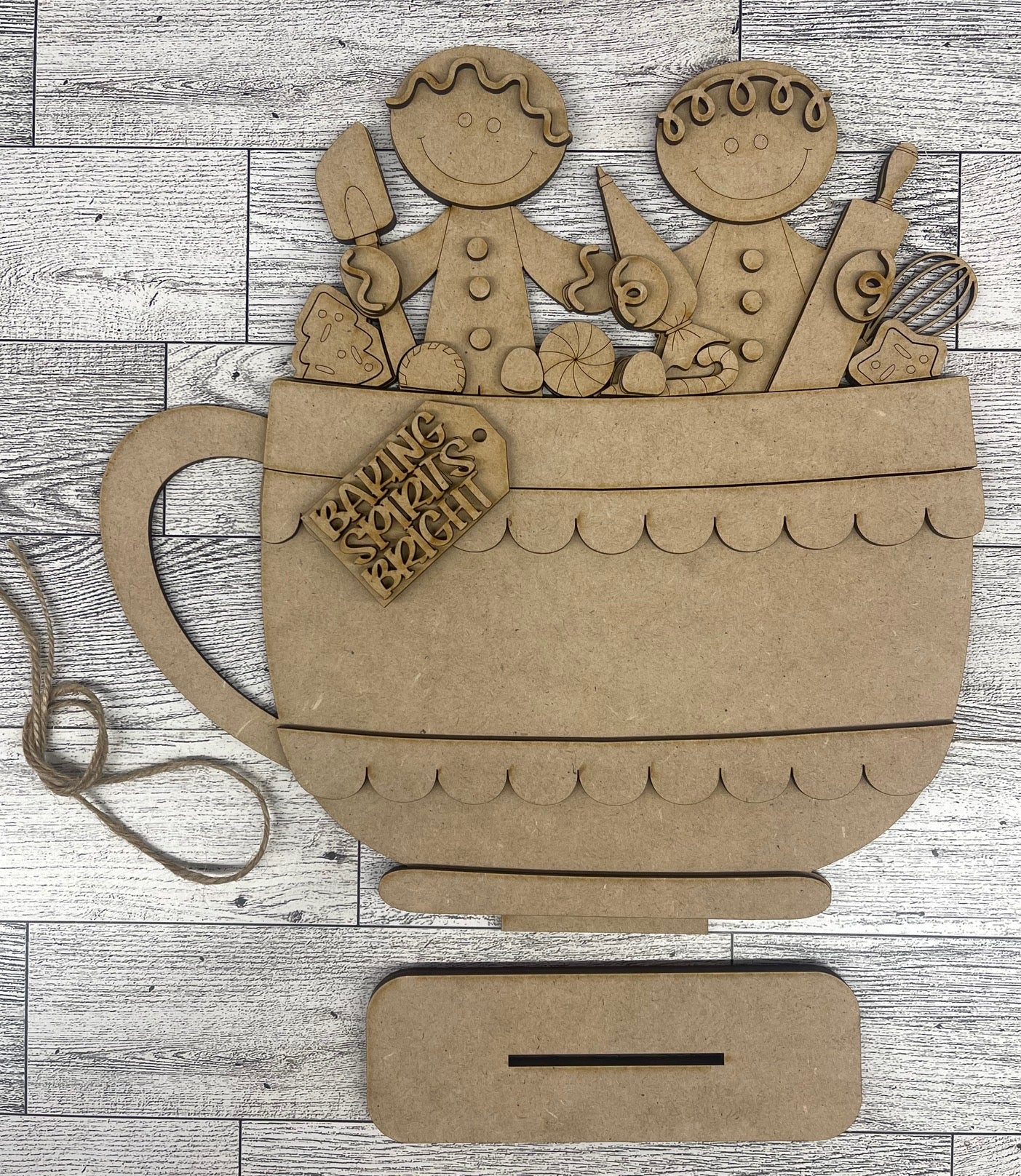 Gingerbread Couple Basket & Cup Inserts 2026 - unpainted wood cutouts, ready for you to paint