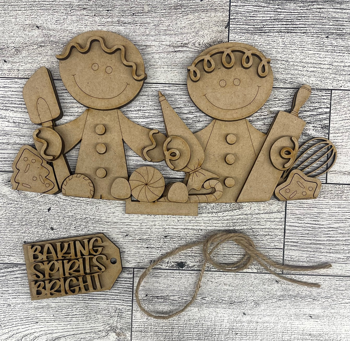 Gingerbread Couple Basket & Cup Inserts 2026 - unpainted wood cutouts, ready for you to paint